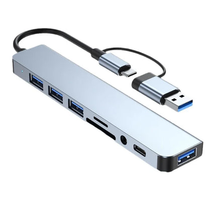 8-in-2 USB-C & USB-A Docking Station — Multi-Port Hub with SD Card Reader, 3.5mm Audio & More
